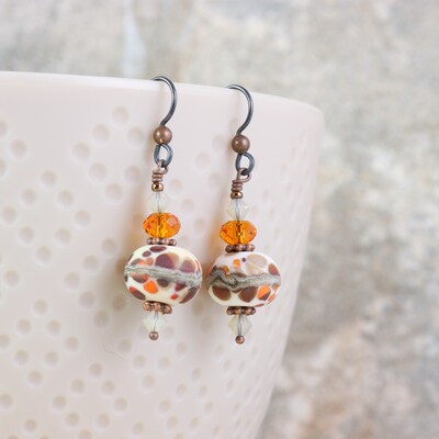 Brown and Copper Lampwork Earrings with Burnt Orange Crystals - image3